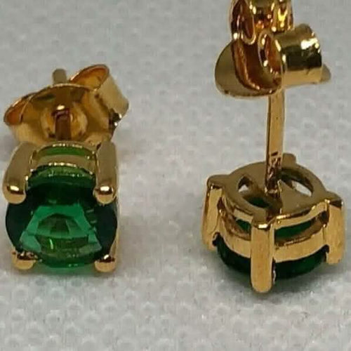 1 Ct Natural Green Emerald Round Cut Women's Stud Earrings 14K Real Yellow Gold
