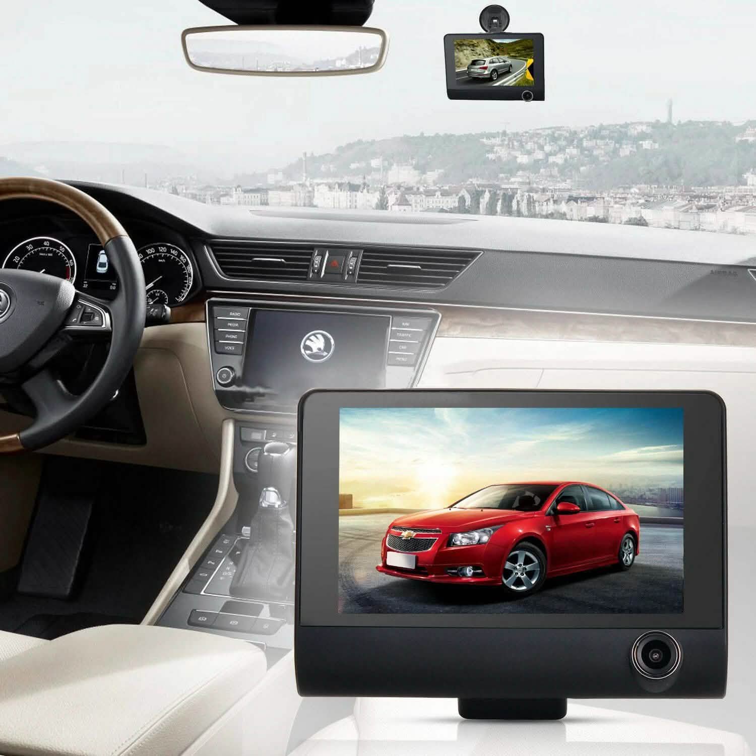 1080P 4" Dual Lens HD Car DVR Rearview Video Dash Cam Recorder Camera G-sensor