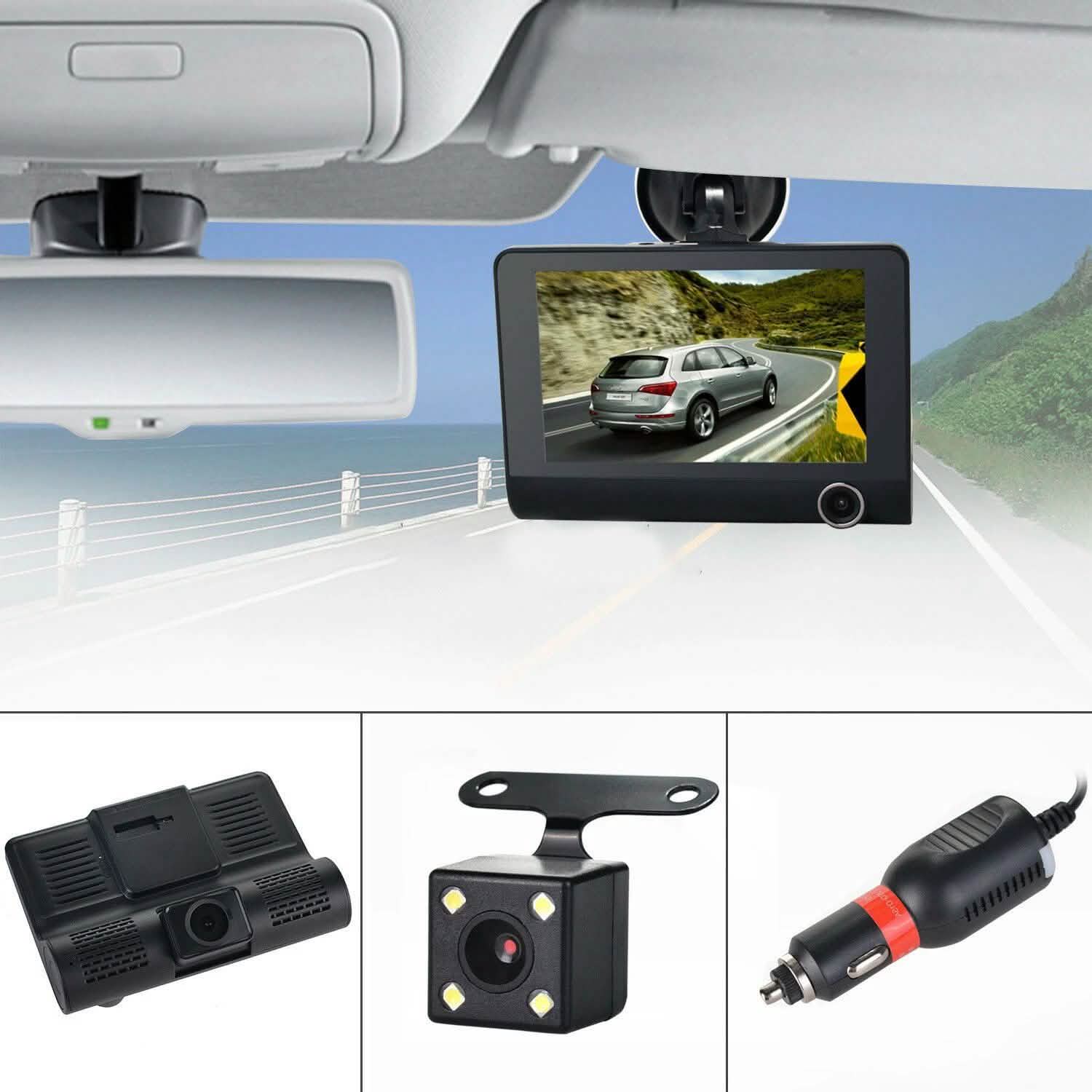 1080P 4" Dual Lens HD Car DVR Rearview Video Dash Cam Recorder Camera G-sensor