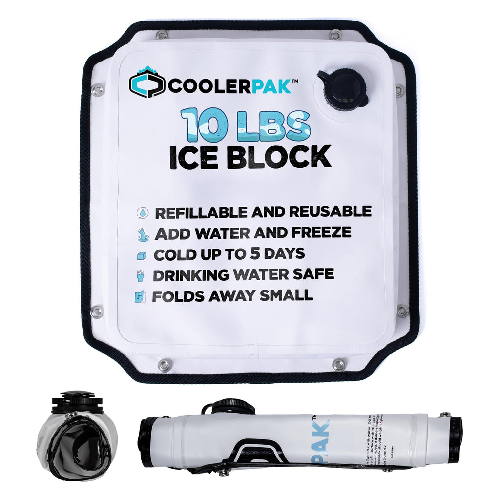 CoolerPak 10lb Ice Pack - Refillable Reusable  – Cold for Days – Non-Toxic, Leakproof, Potable Drinking Water Safe – Built Tough, Rolls Up for Storage