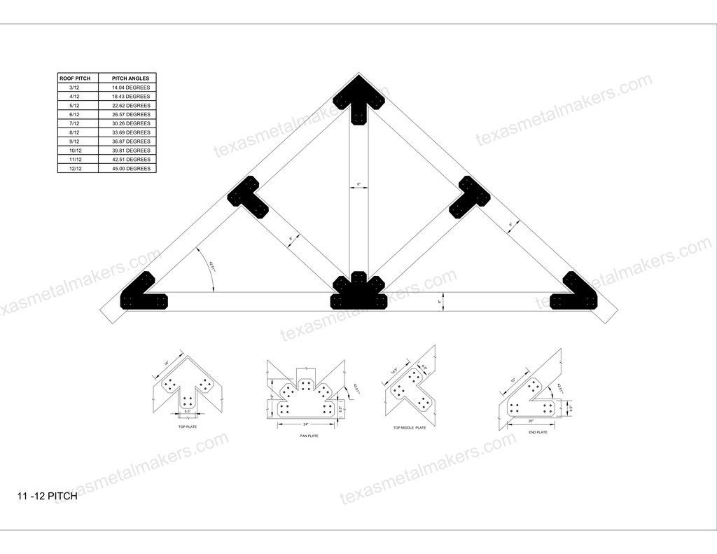Chamfered Design Dog Eared Timber Truss Brackets for 8x8 Posts, 8" Timber Truss Brackets, 8x8 Fan Bracket