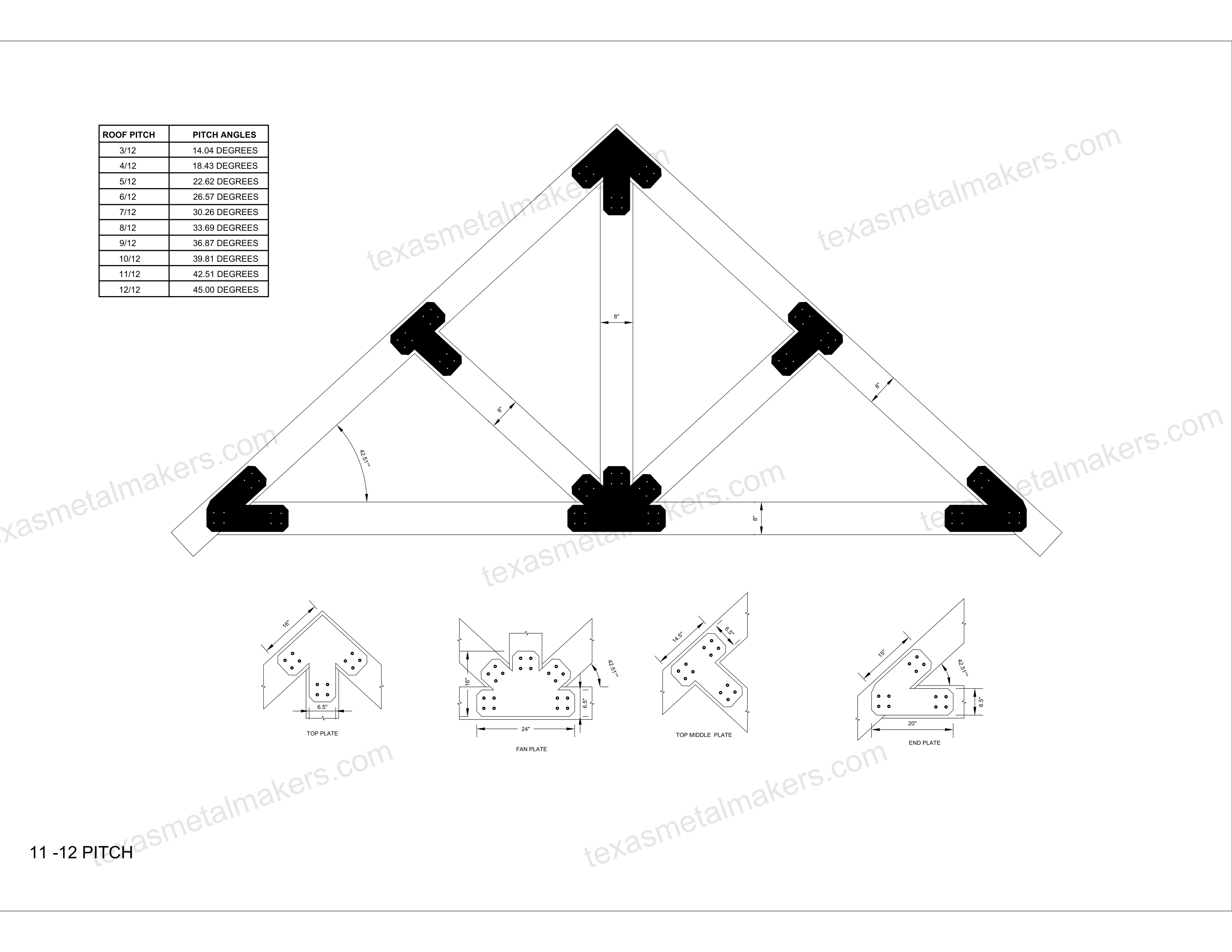 Chamfered Design Dog Eared Timber Truss Brackets for 8x8 Posts, 8" Timber Truss Brackets, 8x8 Fan Bracket