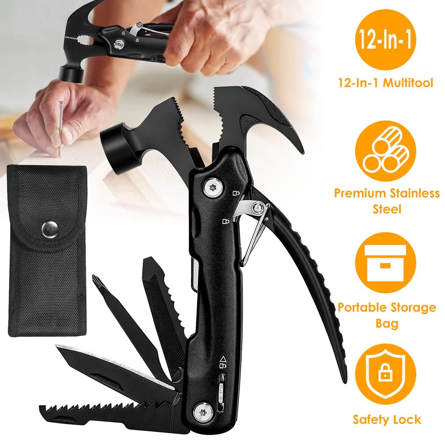 12-in-1 Stainless Steel Portable Hammer Multitool