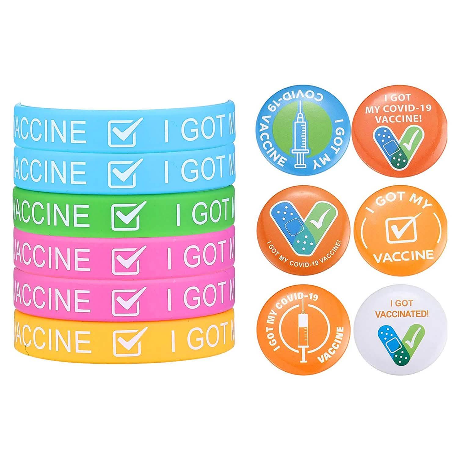 12-Pack: I Got My Covid-19 Vaccine Wristband Bracelets with Badges
