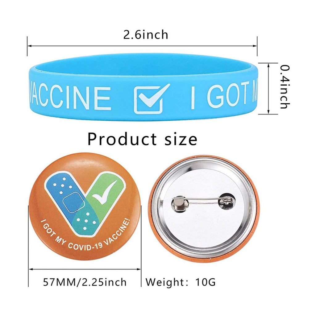 12-Pack: I Got My Covid-19 Vaccine Wristband Bracelets with Badges