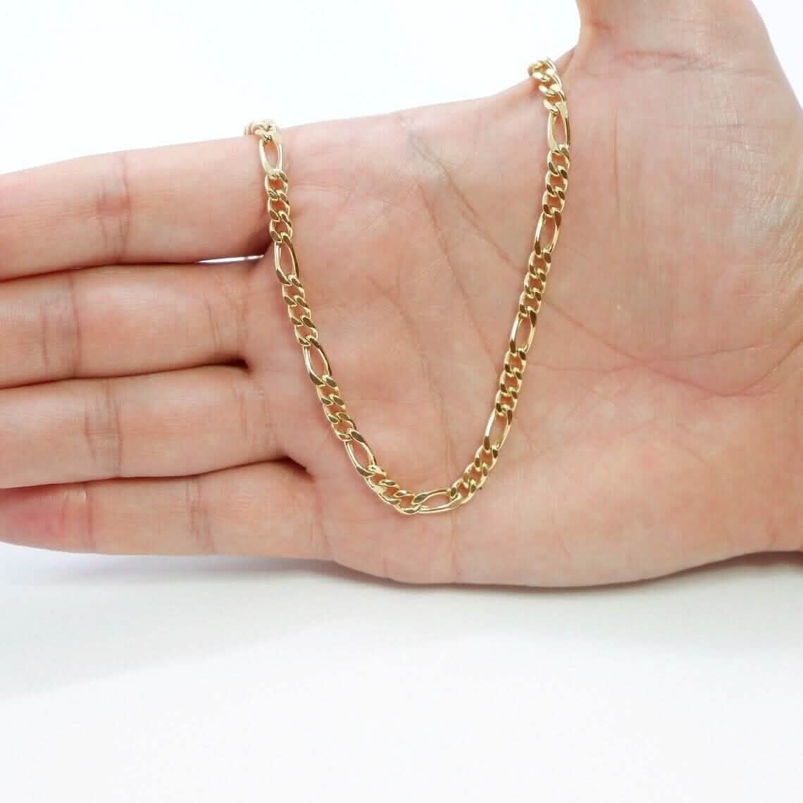 14K Solid Yellow Gold 4mm Figaro Link Chain Necklace
