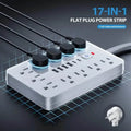 17-in-1 Surge Protector Power Cord 5Ft Braided Flat Extension Cable with 6 USB Chargers, 2 USB C, 11 AC Power Outlets
