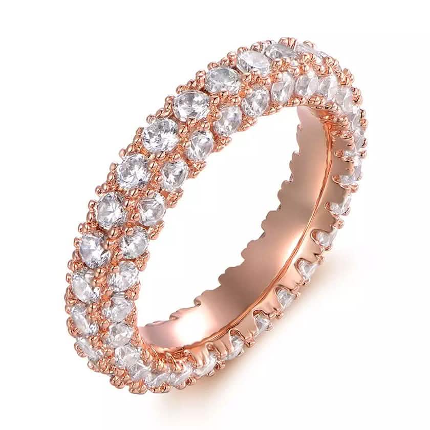 18K Gold and Italian Cut Crystal 3 Row Eternity Ring