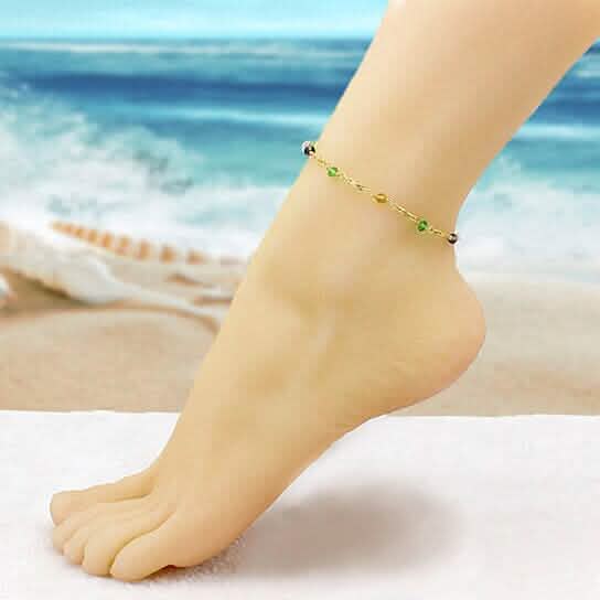 18k Gold Filled High Polish Finish Multi Color Ball Crystal Ankle Bracelet