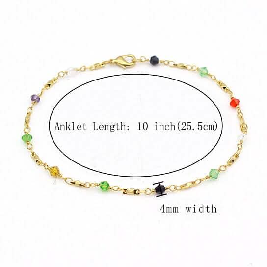 18k Gold Filled High Polish Finish Multi Color Ball Crystal Ankle Bracelet