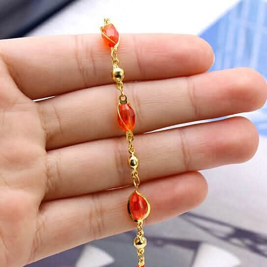 18K Gold Filled High Polish Finish Oval Crystal Ankle Bracelet