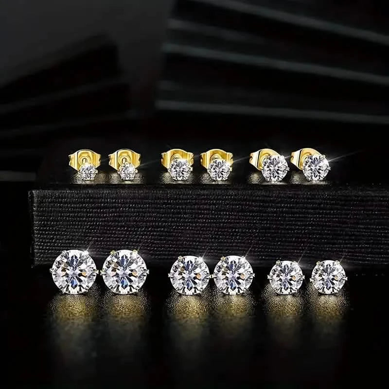 18K Gold Ear Bone Buckle Stainless Steel 6-Prong Zirconia Stud Earrings