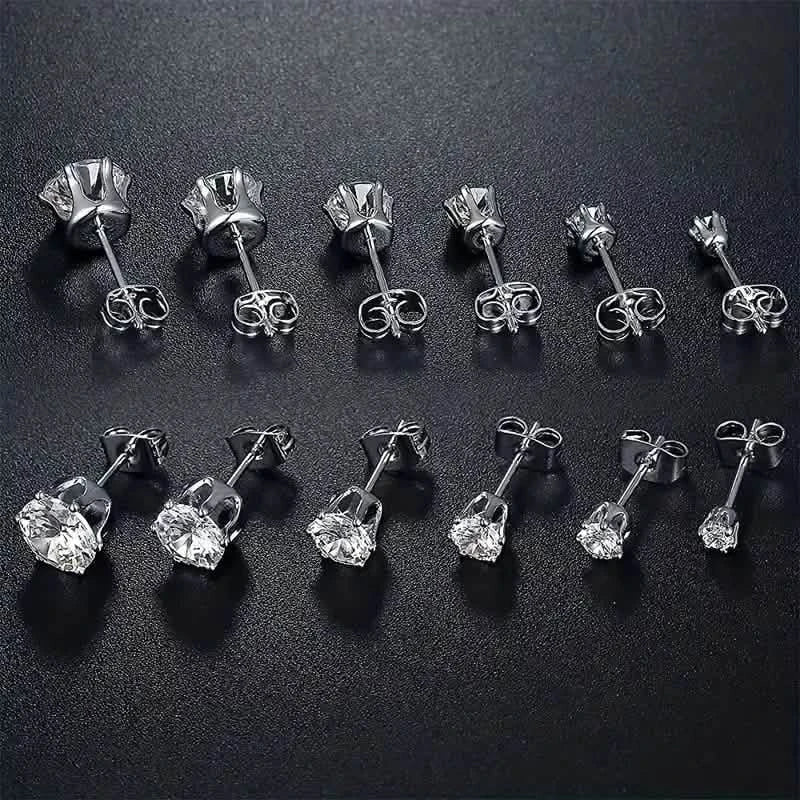 18K Gold Ear Bone Buckle Stainless Steel 6-Prong Zirconia Stud Earrings