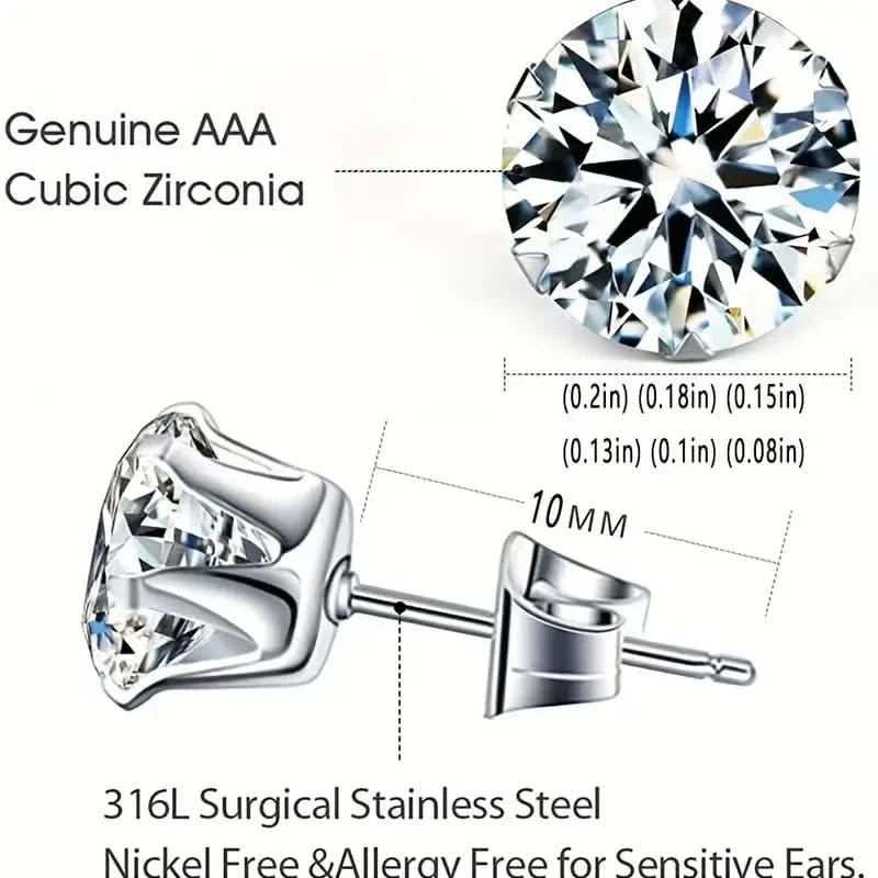 18K Gold Ear Bone Buckle Stainless Steel 6-Prong Zirconia Stud Earrings