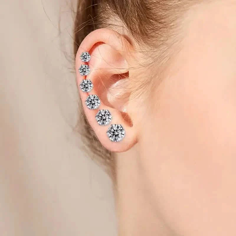18K Gold Ear Bone Buckle Stainless Steel 6-Prong Zirconia Stud Earrings