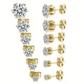 18K Gold Ear Bone Buckle Stainless Steel 6-Prong Zirconia Stud Earrings