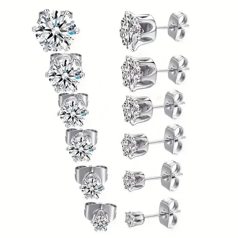 18K Gold Ear Bone Buckle Stainless Steel 6-Prong Zirconia Stud Earrings