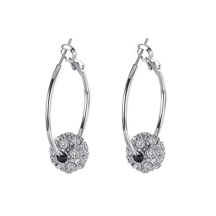 18K Gold Plated Pave Ball Hoop Earring Swarovski Crystals