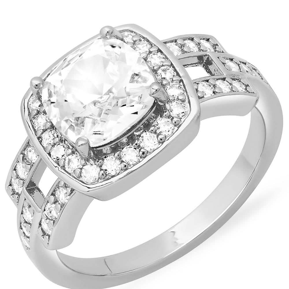 18k Gold Plated Square Engagement Ring with Swarovski Crystals