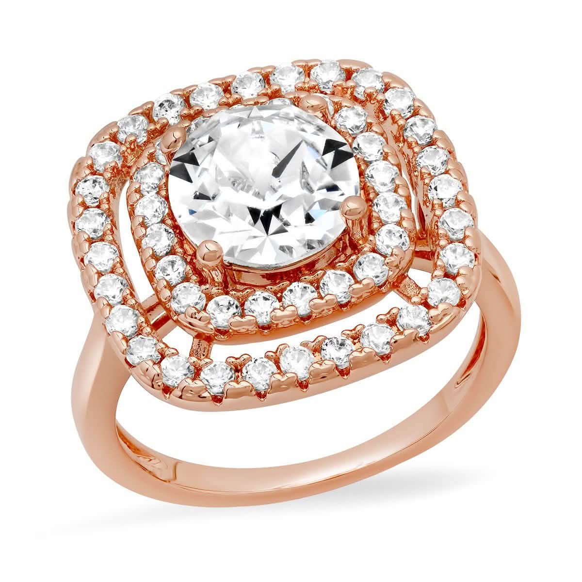 18K White Gold Plated Brass Square Engagement Ring Adorned with Swarovski Crystals