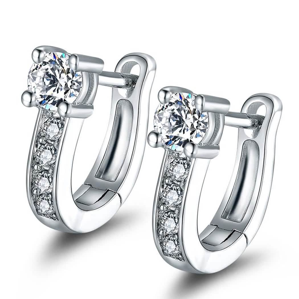 18K White Gold Plated Huggie Earrings with Swarovski Crystals