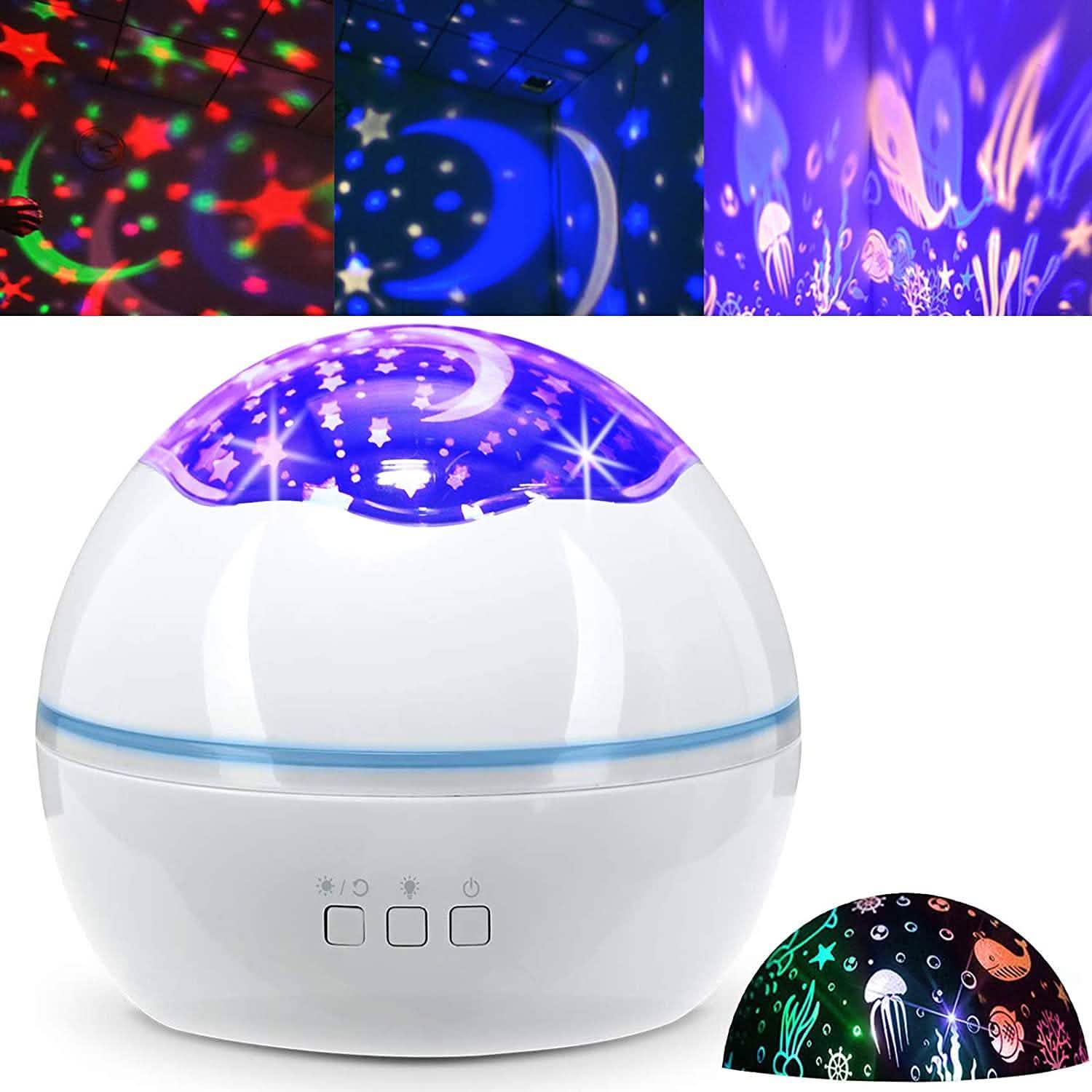 2-in-1 Ocean Star Night Light Projector Lamp 360 Degree Rotating