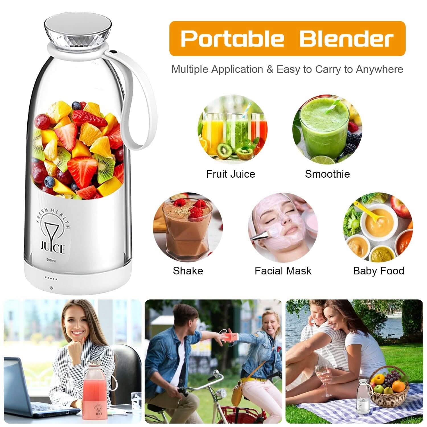 2-in-1 Portable Fruit Blender Rechargeable