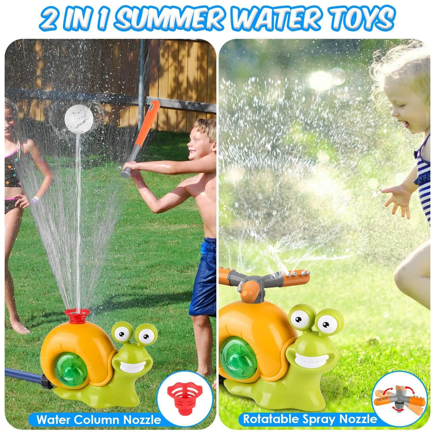 2-in-1 Snail Water Sprinkler Baseball Toy with 2 Sprinkler Nozzles
