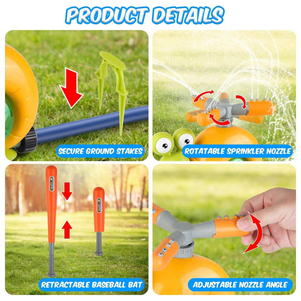 2-in-1 Snail Water Sprinkler Baseball Toy with 2 Sprinkler Nozzles