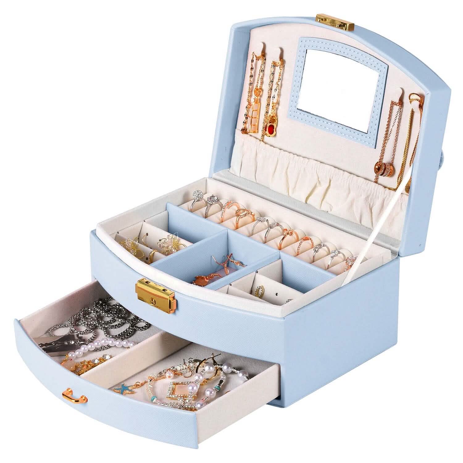 2-Layer Lockable Leather Jewelry Box