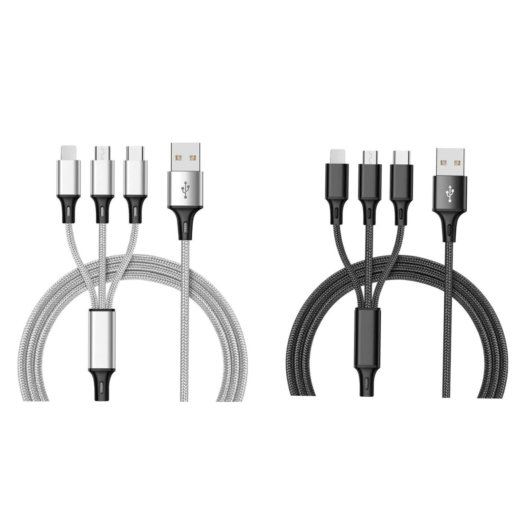2-Pack: 3-in-1 Nylon Braided 4FT 3A Charging Cable