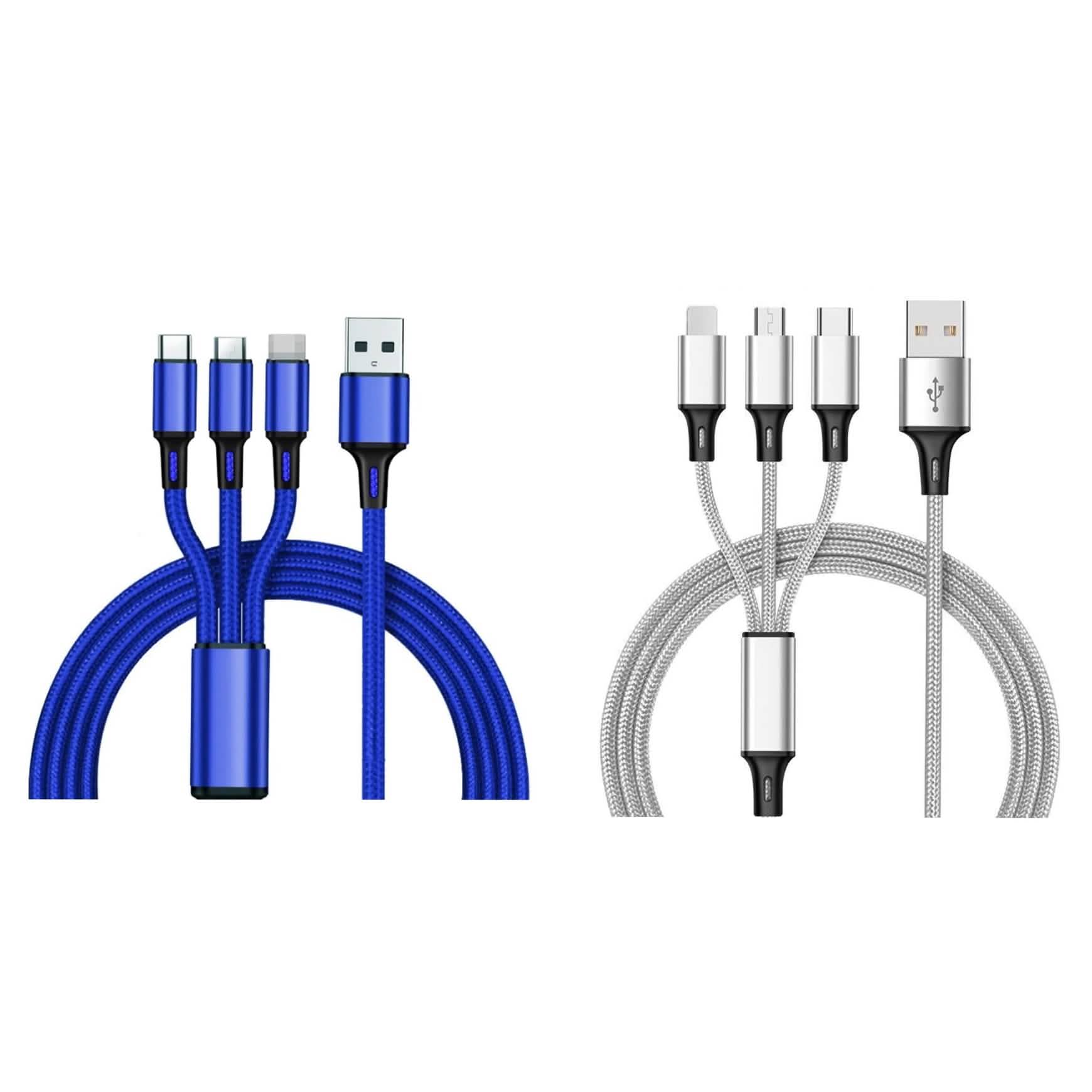 2-Pack: 3-in-1 Nylon Braided 4FT 3A Charging Cable