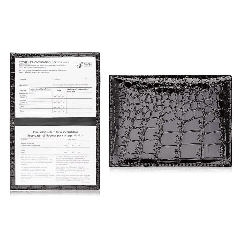2-Pack: Faux Crocodile Leather Bling CDC Vaccination Card Immunization Record Protector Holder Passport