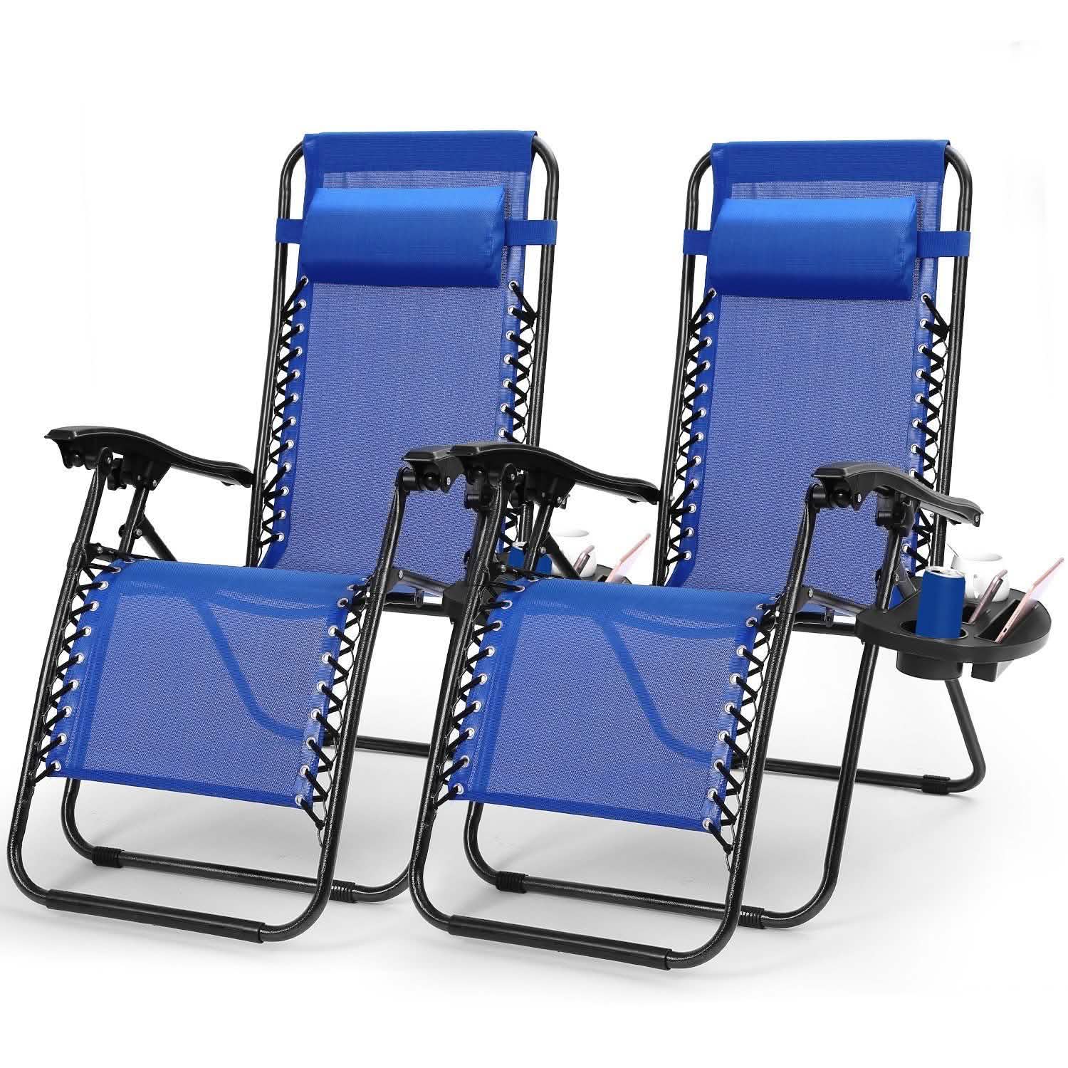 2-Pack: Foldable Zero Gravity Lounge Chair with Dual Side Tray