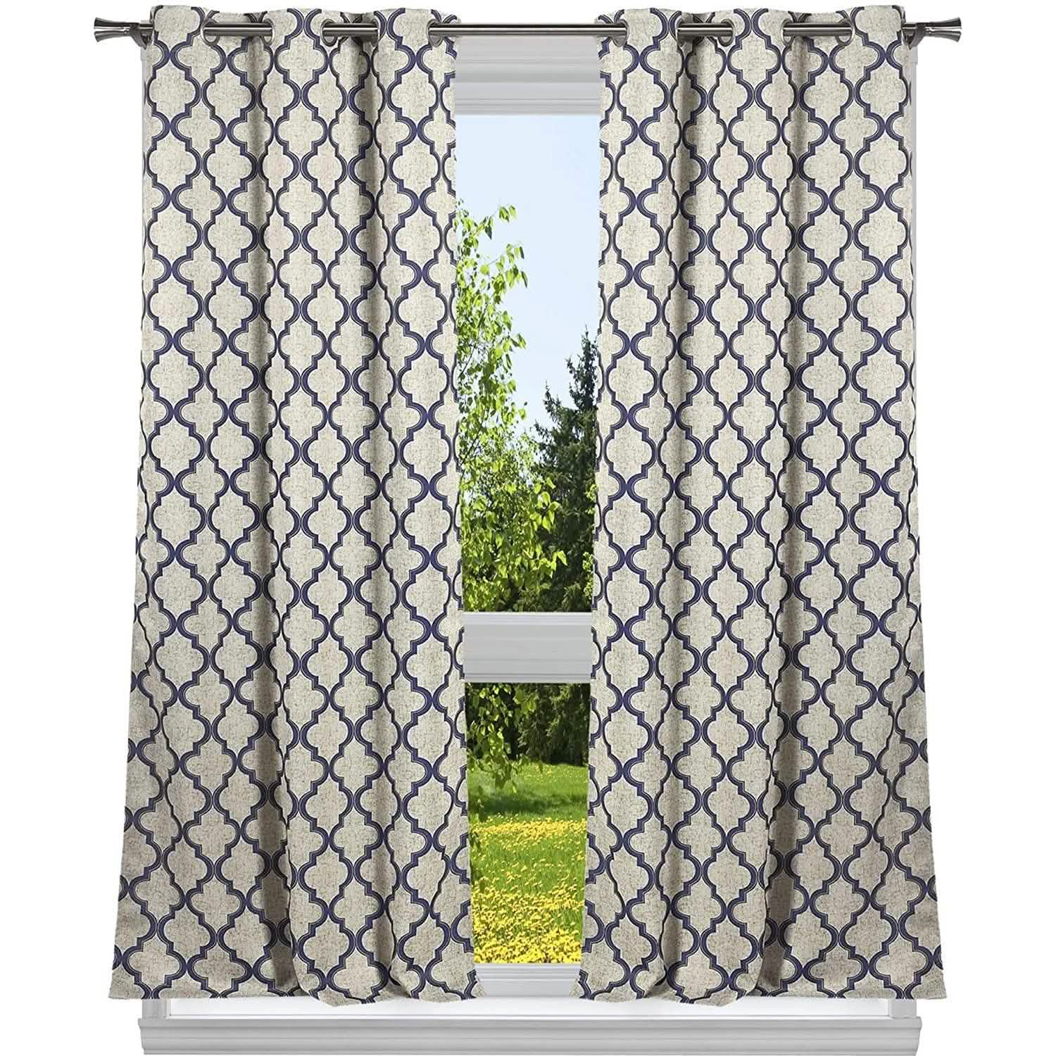 2-Pack: Heavy Geometric Blackout Grommet Window Curtain Pair Panel