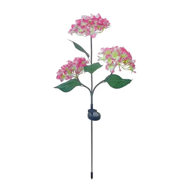 2-Pack: Hydrangea Solar LED Flower Lights with 3 Heads Outdoor Waterproof Garden Lights