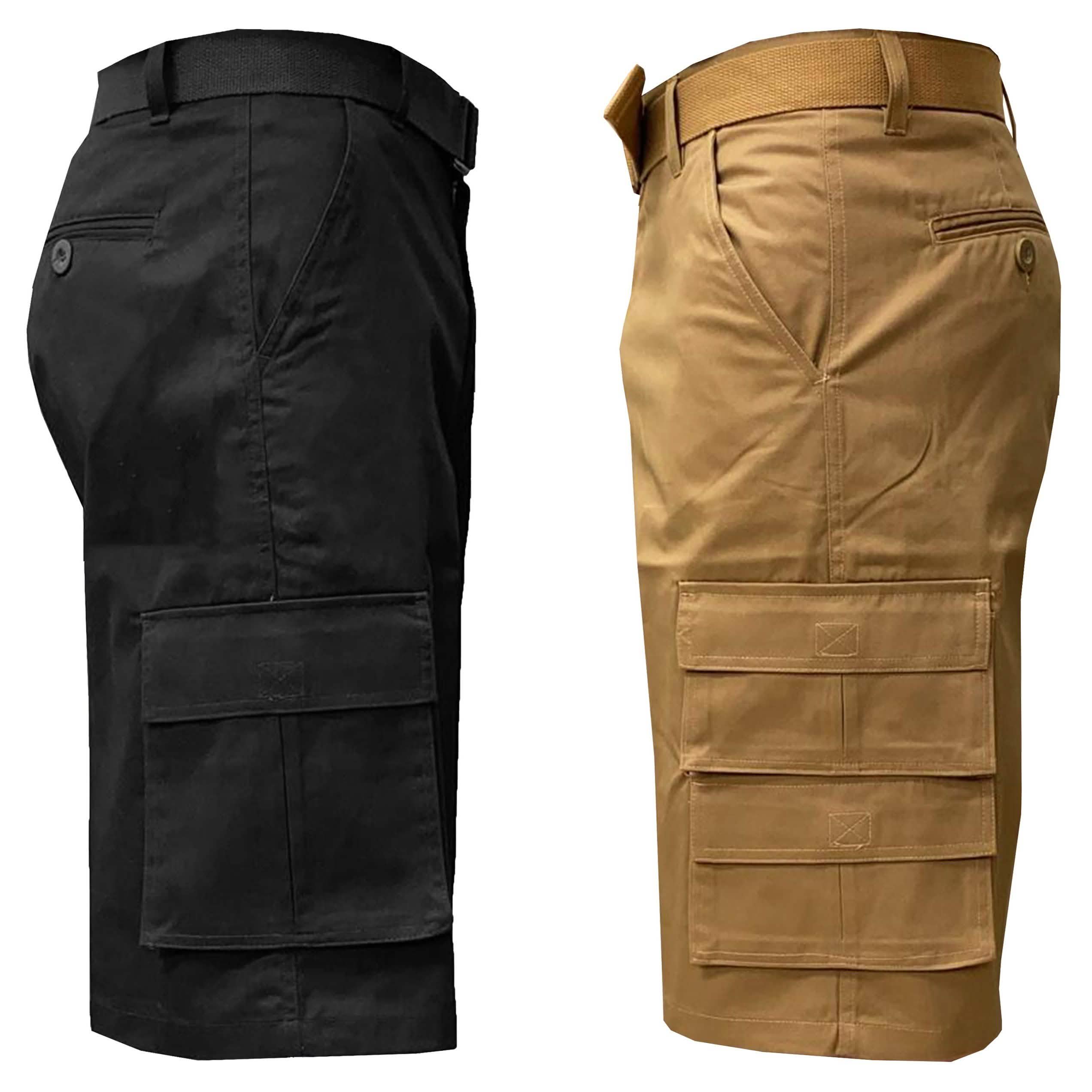 2-Pack: Men's 13” Fitted Belted 7-Pocket Cargo Shorts