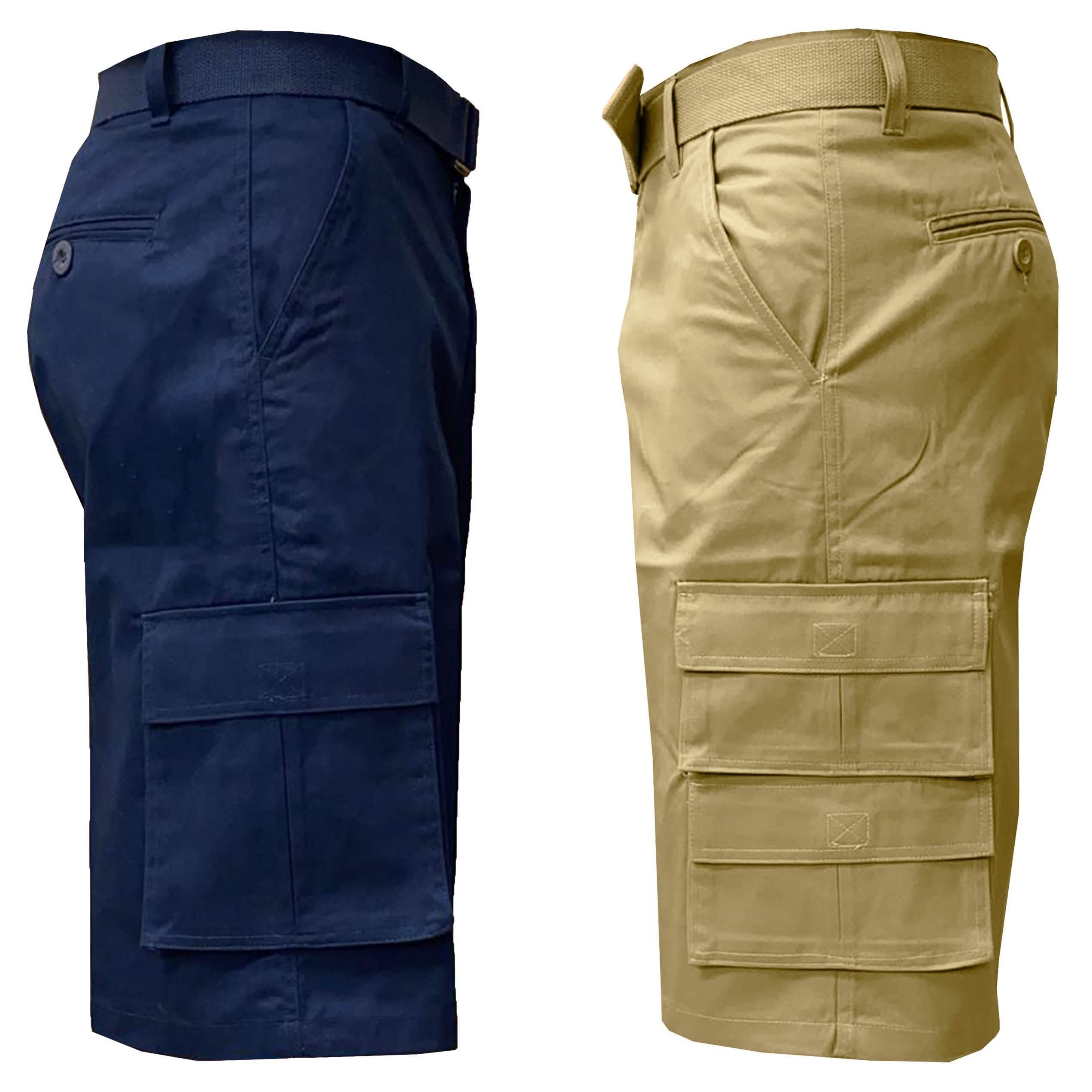 2-Pack: Men's 13” Fitted Belted 7-Pocket Cargo Shorts