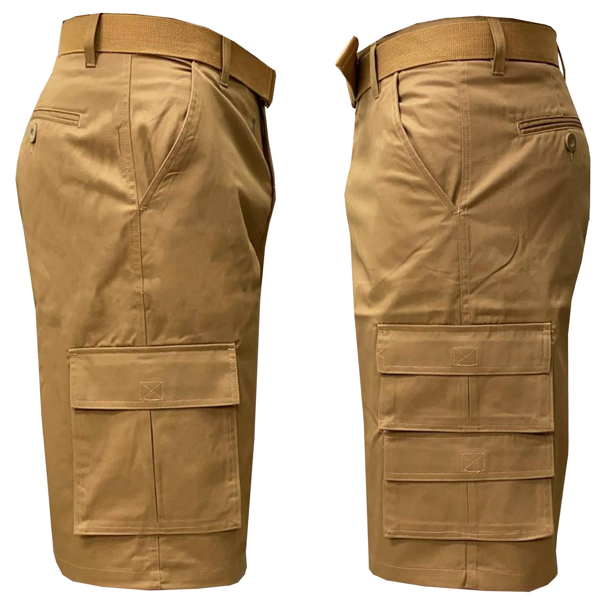 2-Pack: Men's 13” Fitted Belted 7-Pocket Cargo Shorts