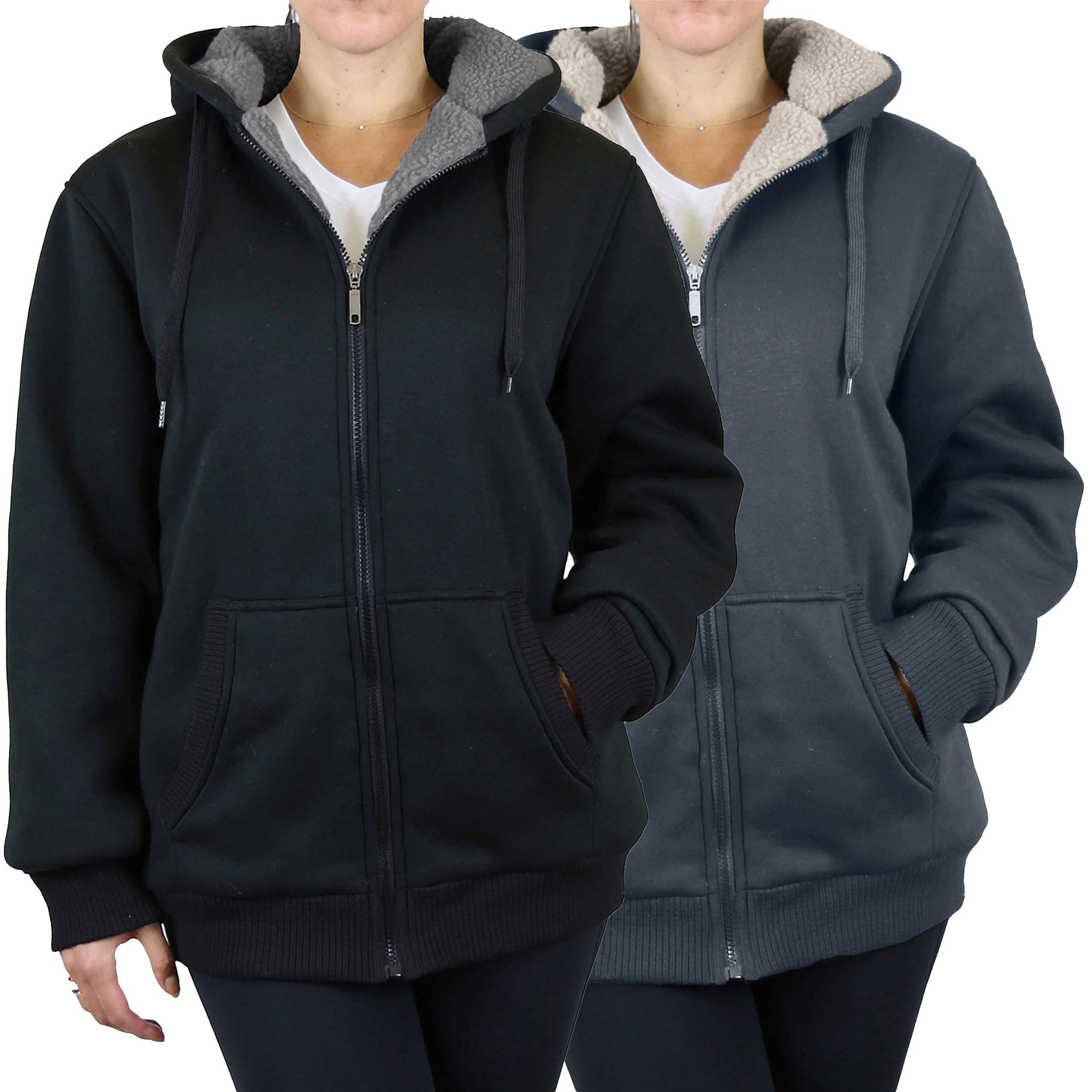 2-Pack: Women's Heavyweight Loose Fitting Sherpa Fleece-Lined Hoodie Sweater