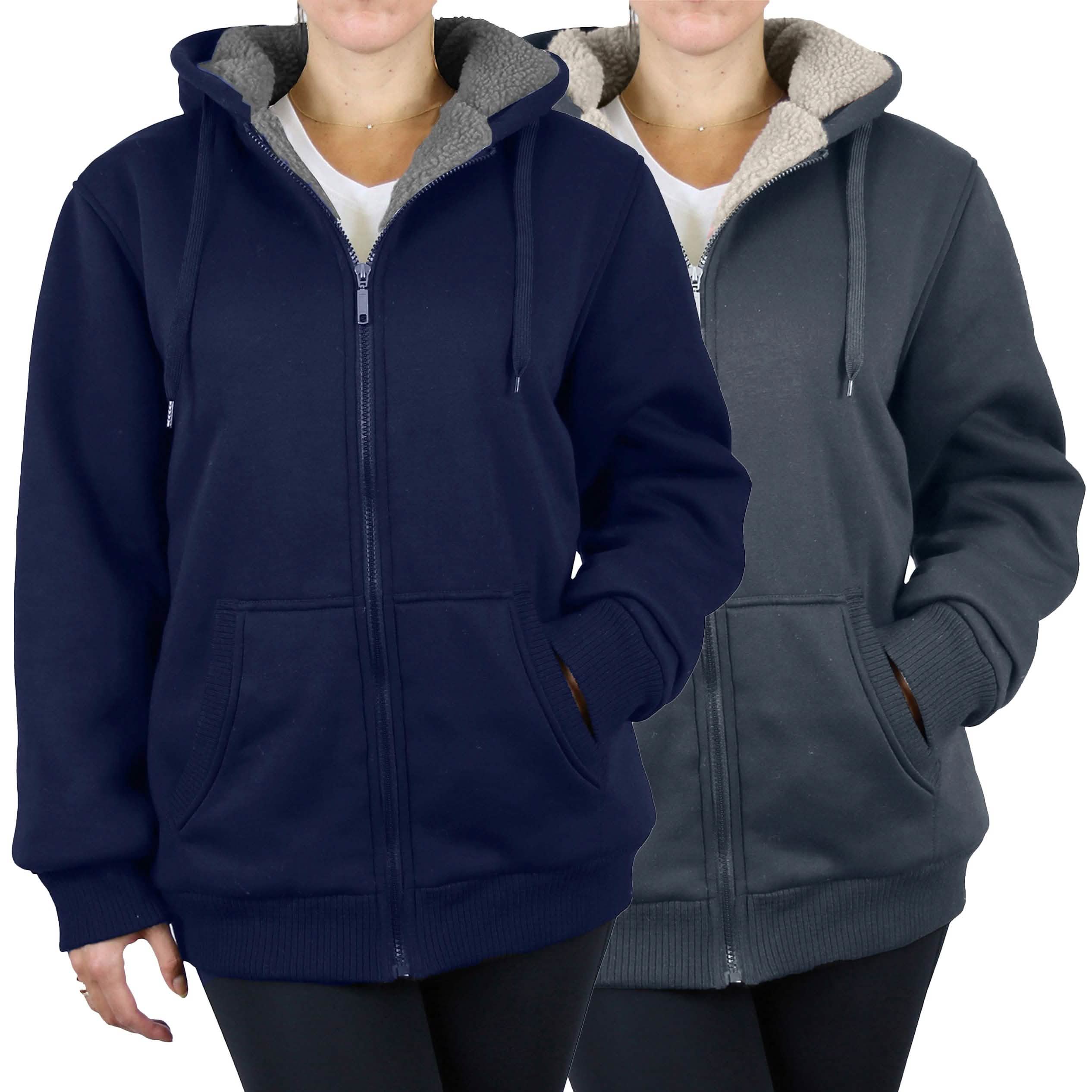 2-Pack: Women's Heavyweight Loose Fitting Sherpa Fleece-Lined Hoodie Sweater