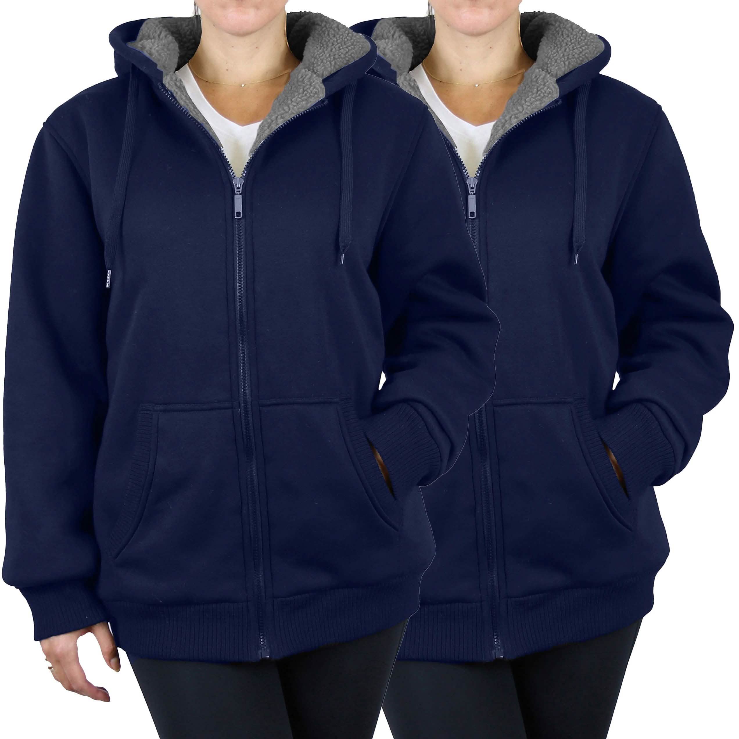 2-Pack: Women's Heavyweight Loose Fitting Sherpa Fleece-Lined Hoodie Sweater