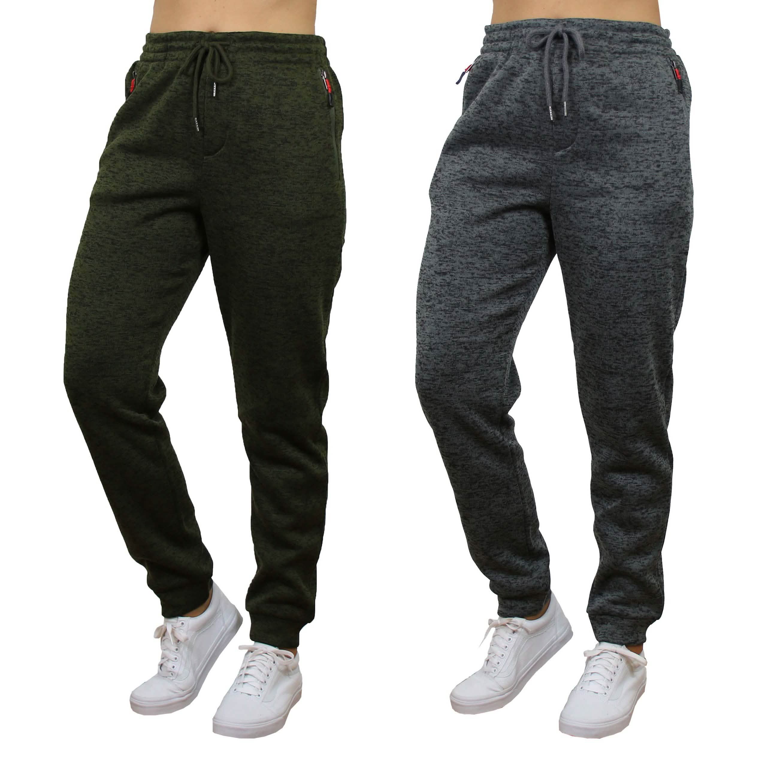 2-Pack Women's Loose-Fit Marled Fleece Jogger Sweatpants With Zipper Pockets