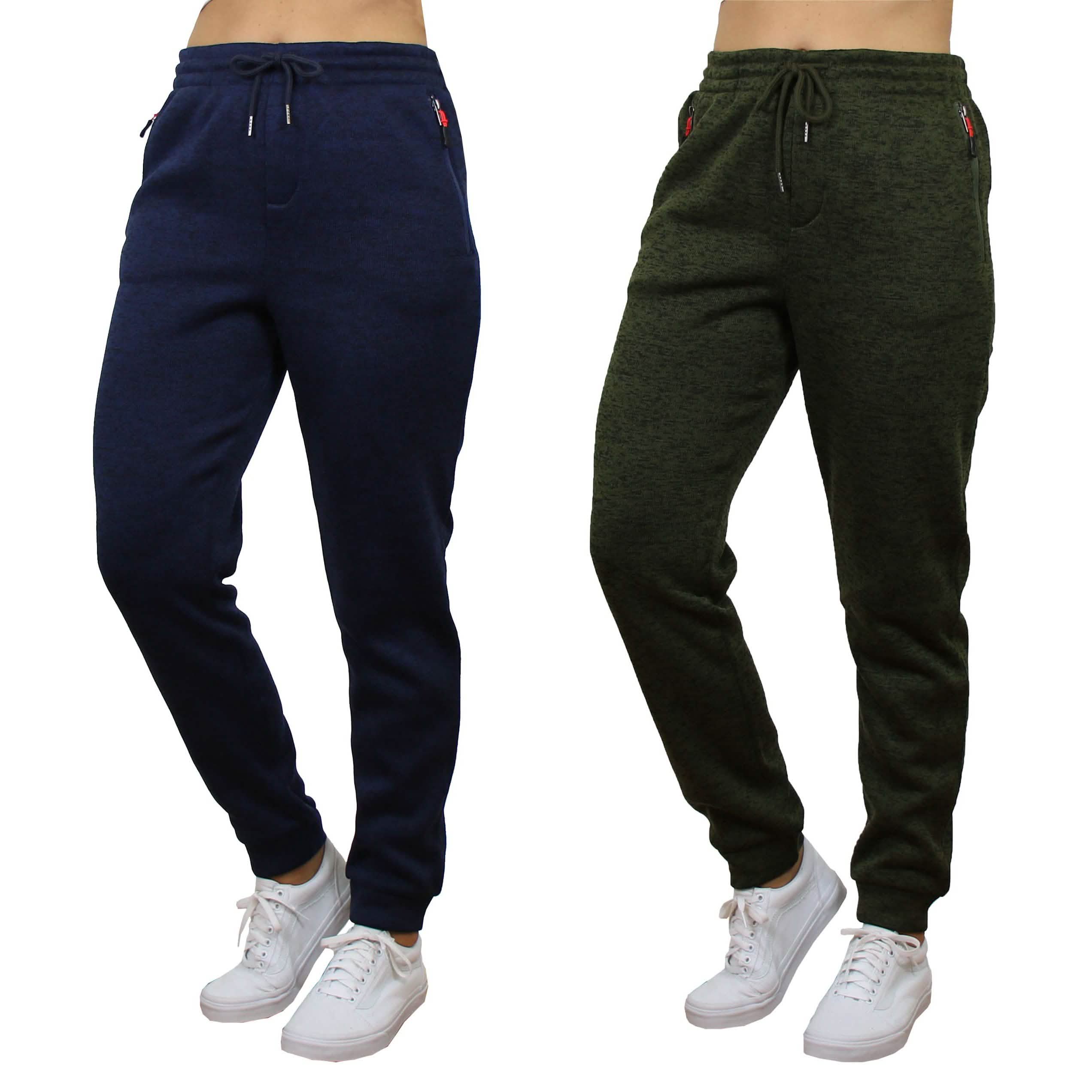 2-Pack Women's Loose-Fit Marled Fleece Jogger Sweatpants With Zipper Pockets