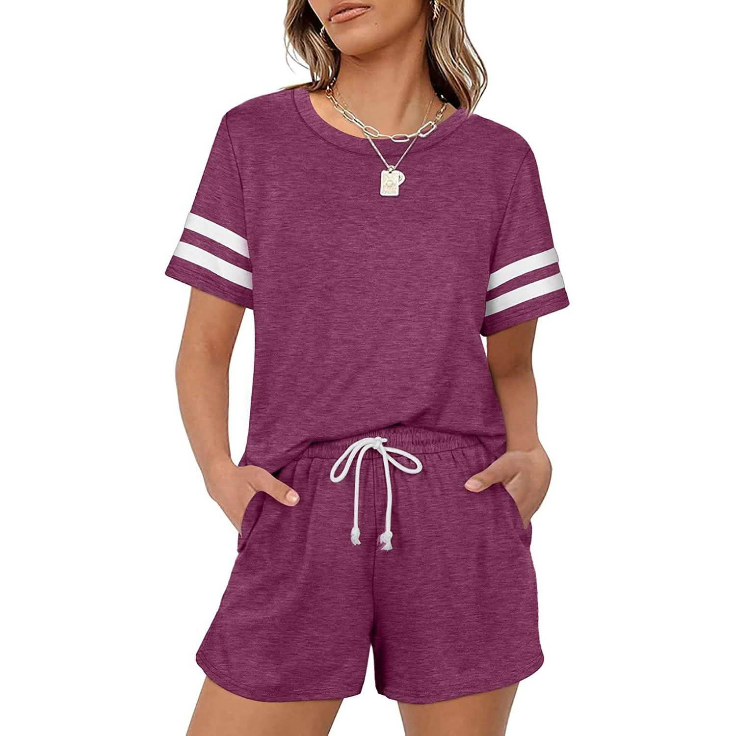 2-Piece: Loungewear for Women Short Sleeve Sweatsuit Sets Crewneck Loose Fit Outfits