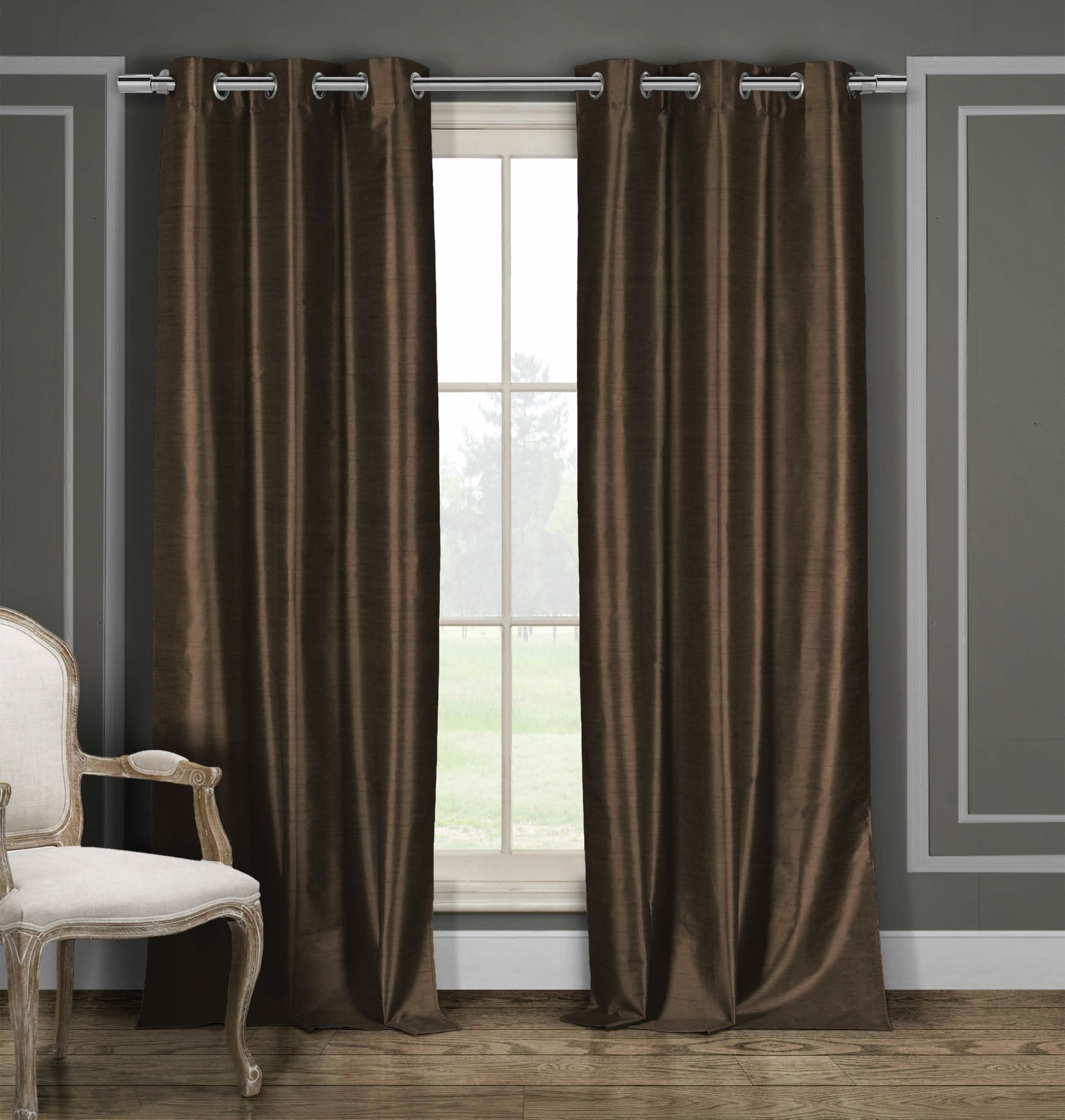 2-Piece Set: Blackout Faux Silk Foamback Room Darkening Grommet  Window Curtains Pair Panel