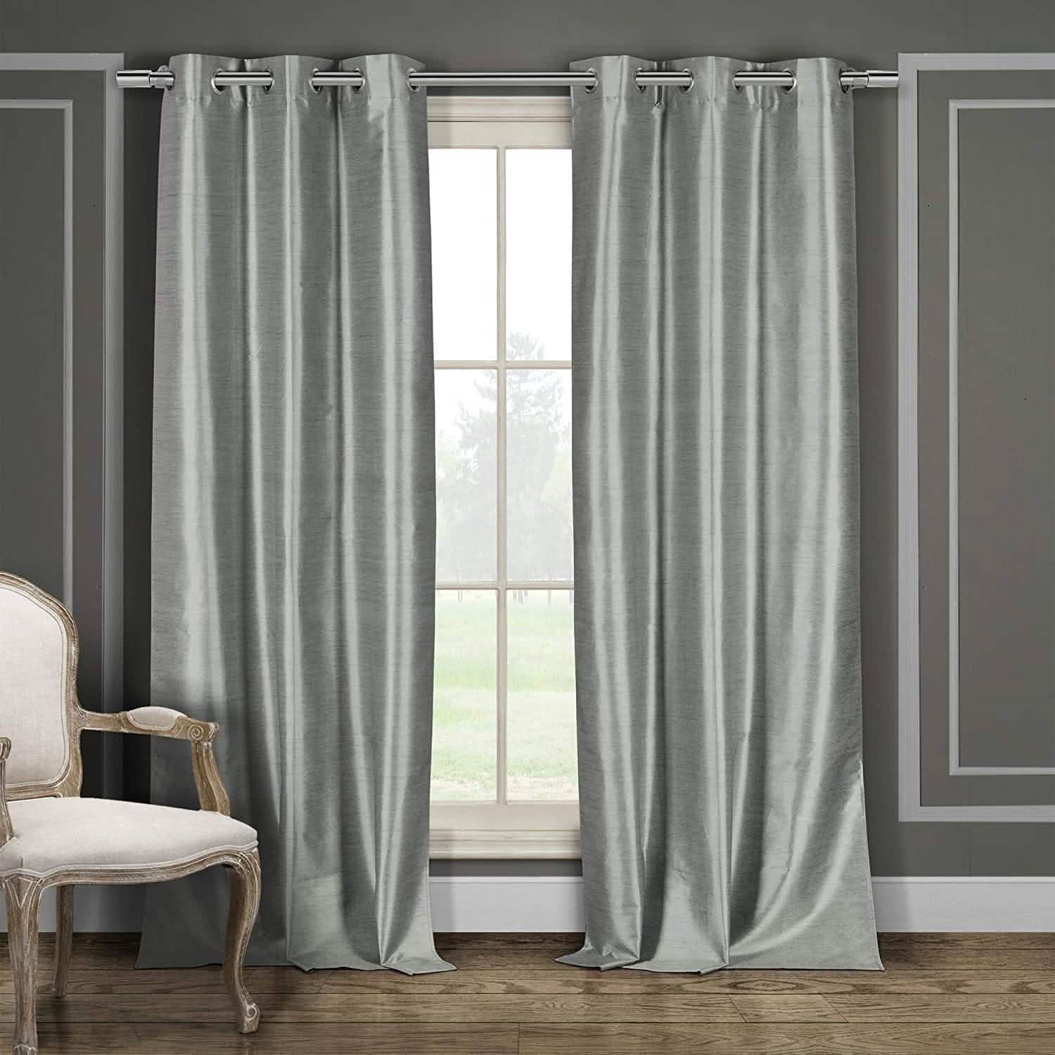 2-Piece Set: Blackout Faux Silk Foamback Room Darkening Grommet  Window Curtains Pair Panel