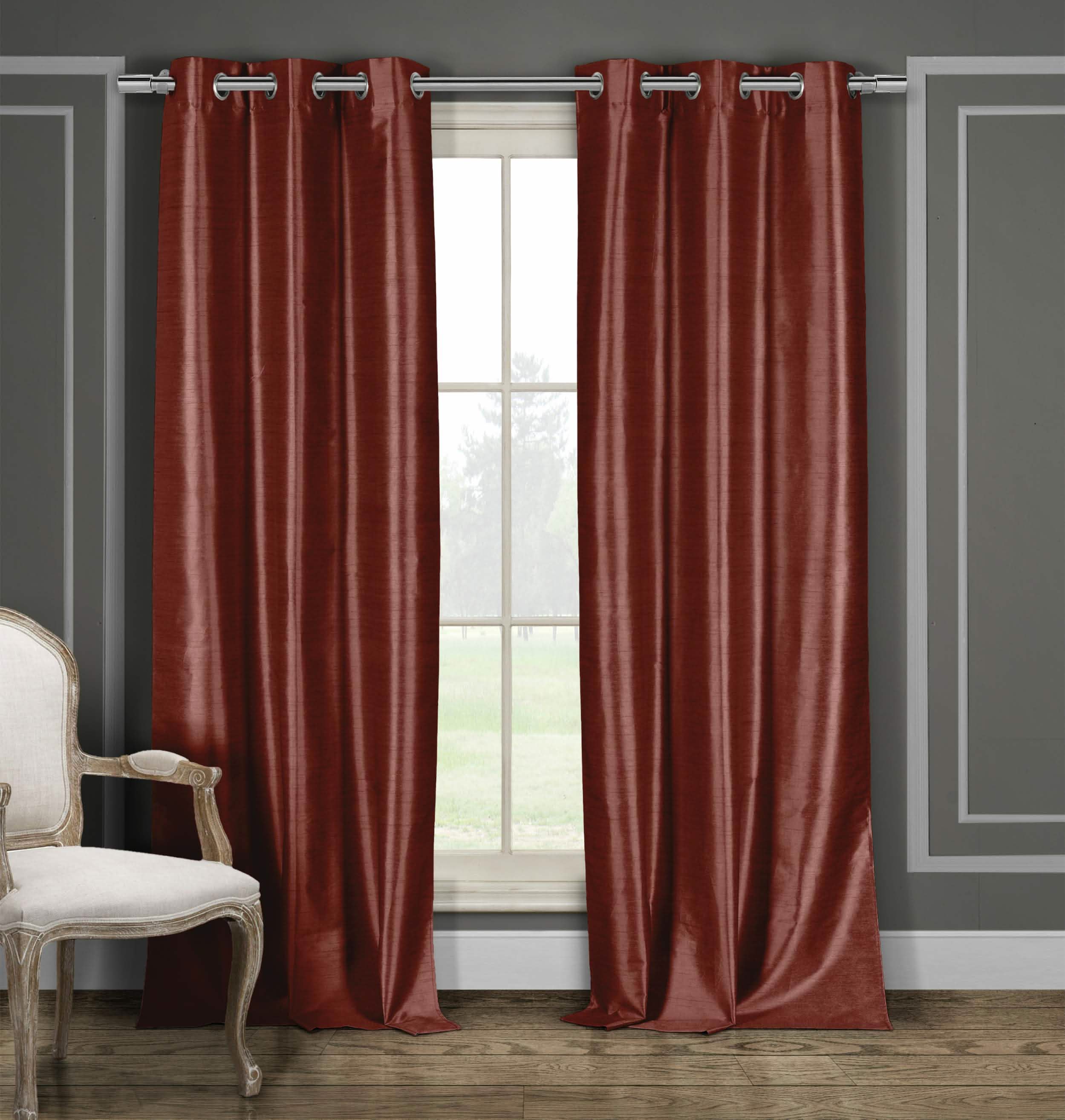2-Piece Set: Blackout Faux Silk Foamback Room Darkening Grommet  Window Curtains Pair Panel