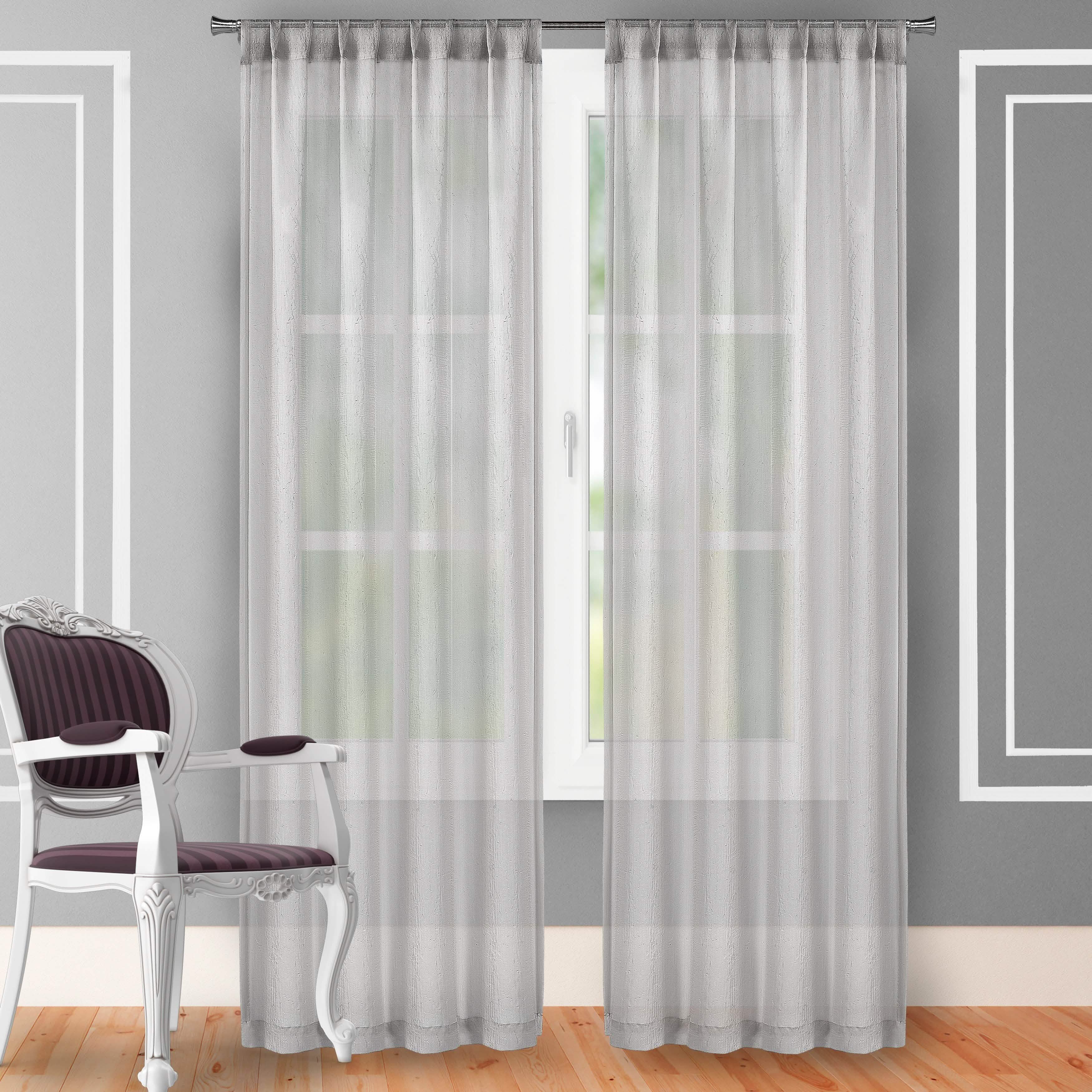 2-Piece Set: Crushed Semi-Sheer Fire Retardant Window Curtain