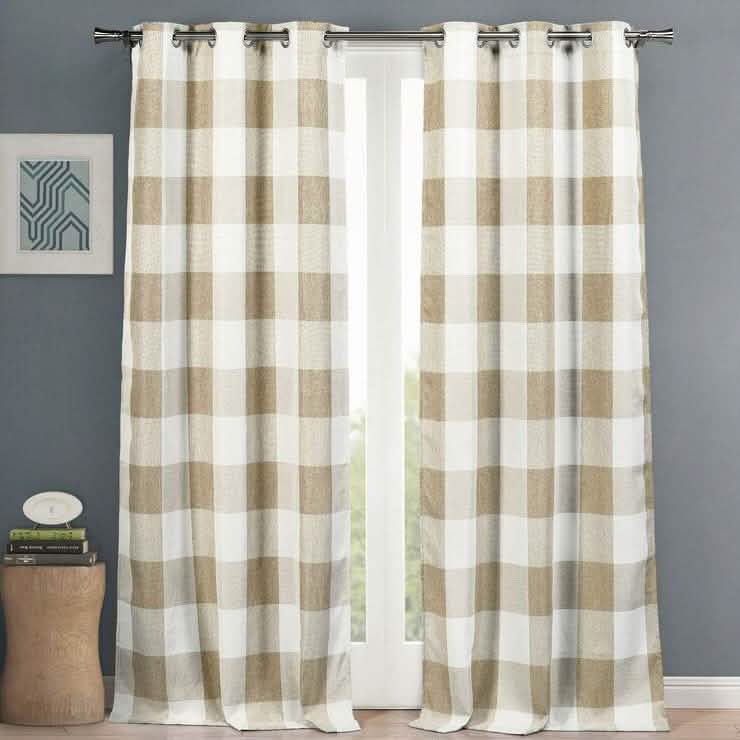 2-Piece Set: Plaid Heavy Blackout Thermal Grommet Window Curtain Pair Pane